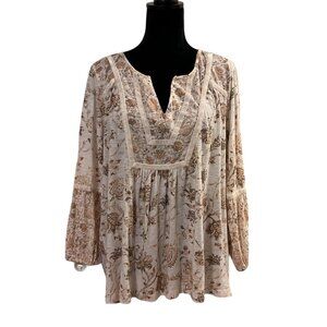 New Directions Long Sleeve Soft Cream Floral Top XL LIKE NEW
